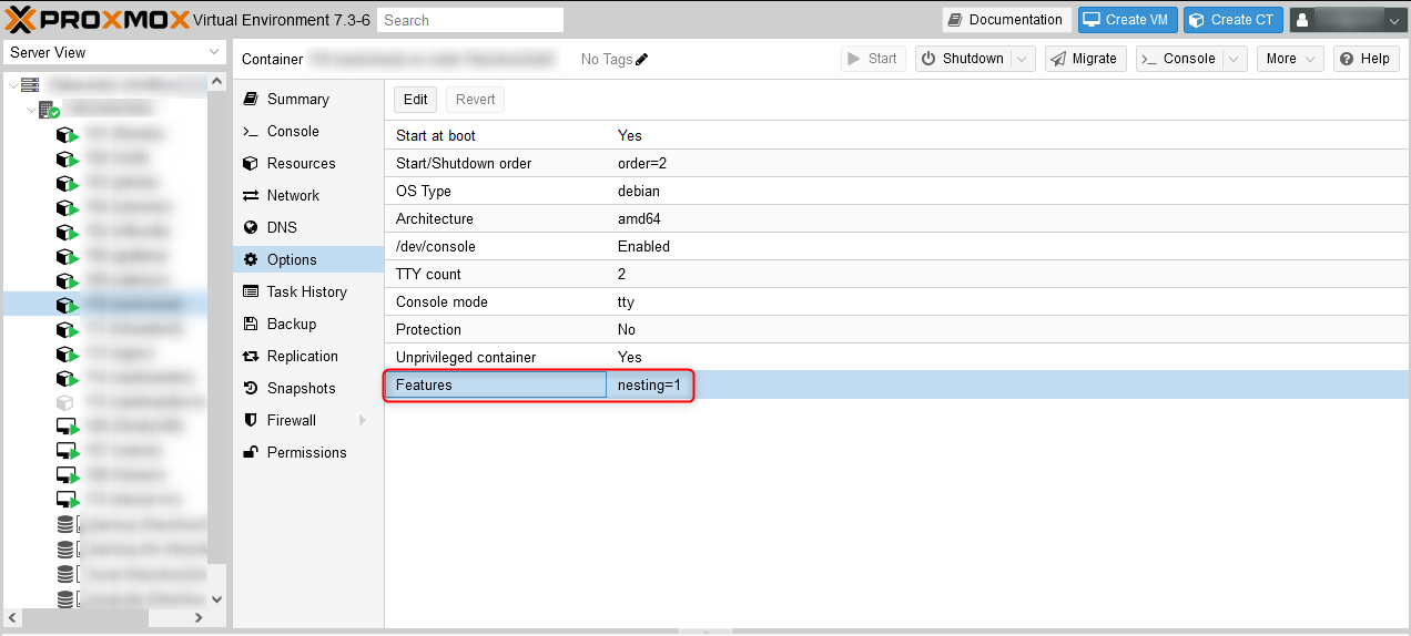 Proxmox container nesting
